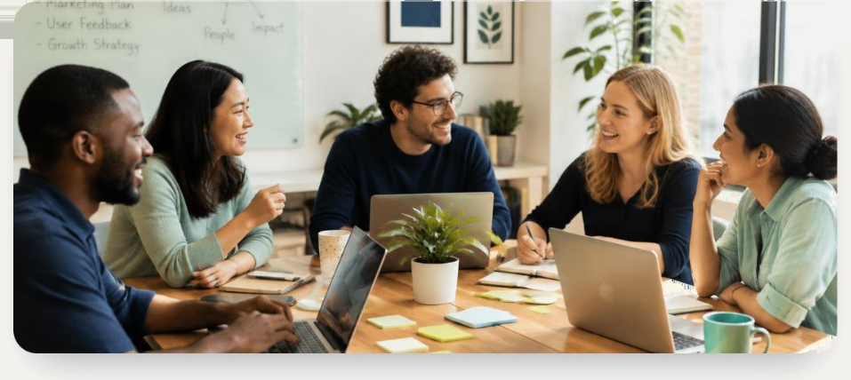 The Joblobo team collaborating around a table